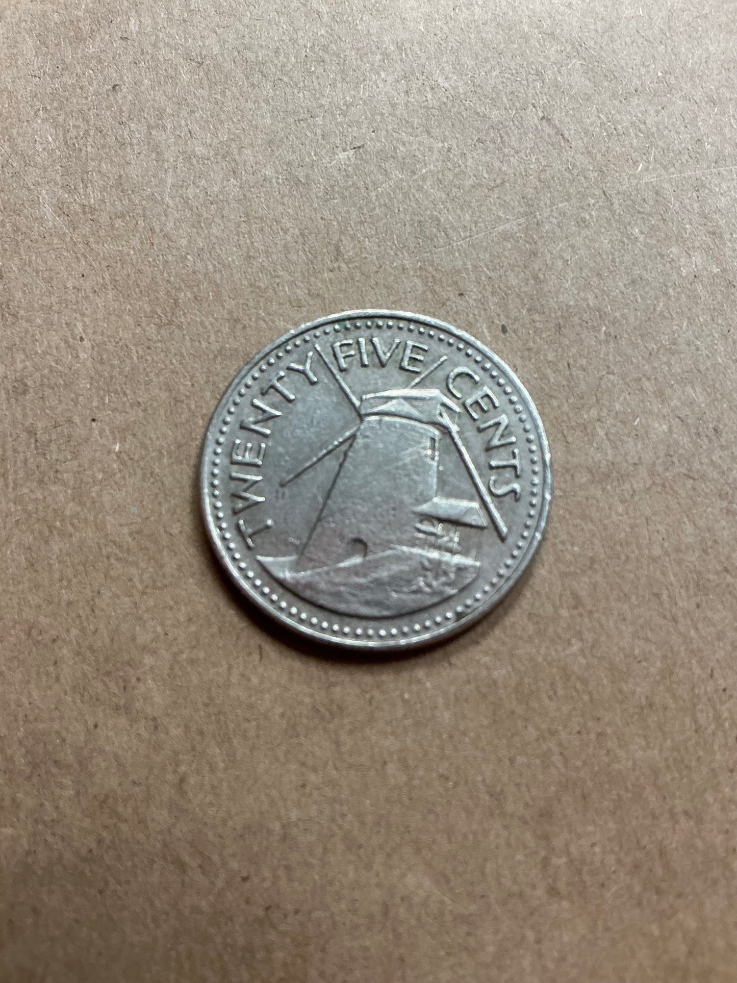 1973 Barbados 25 cents coin made of copper-nickel