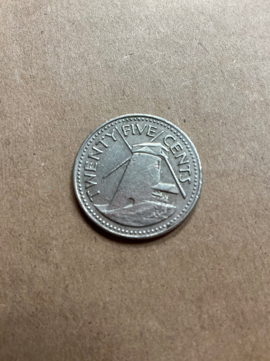 1973 Barbados 25 cents coin made of copper-nickel