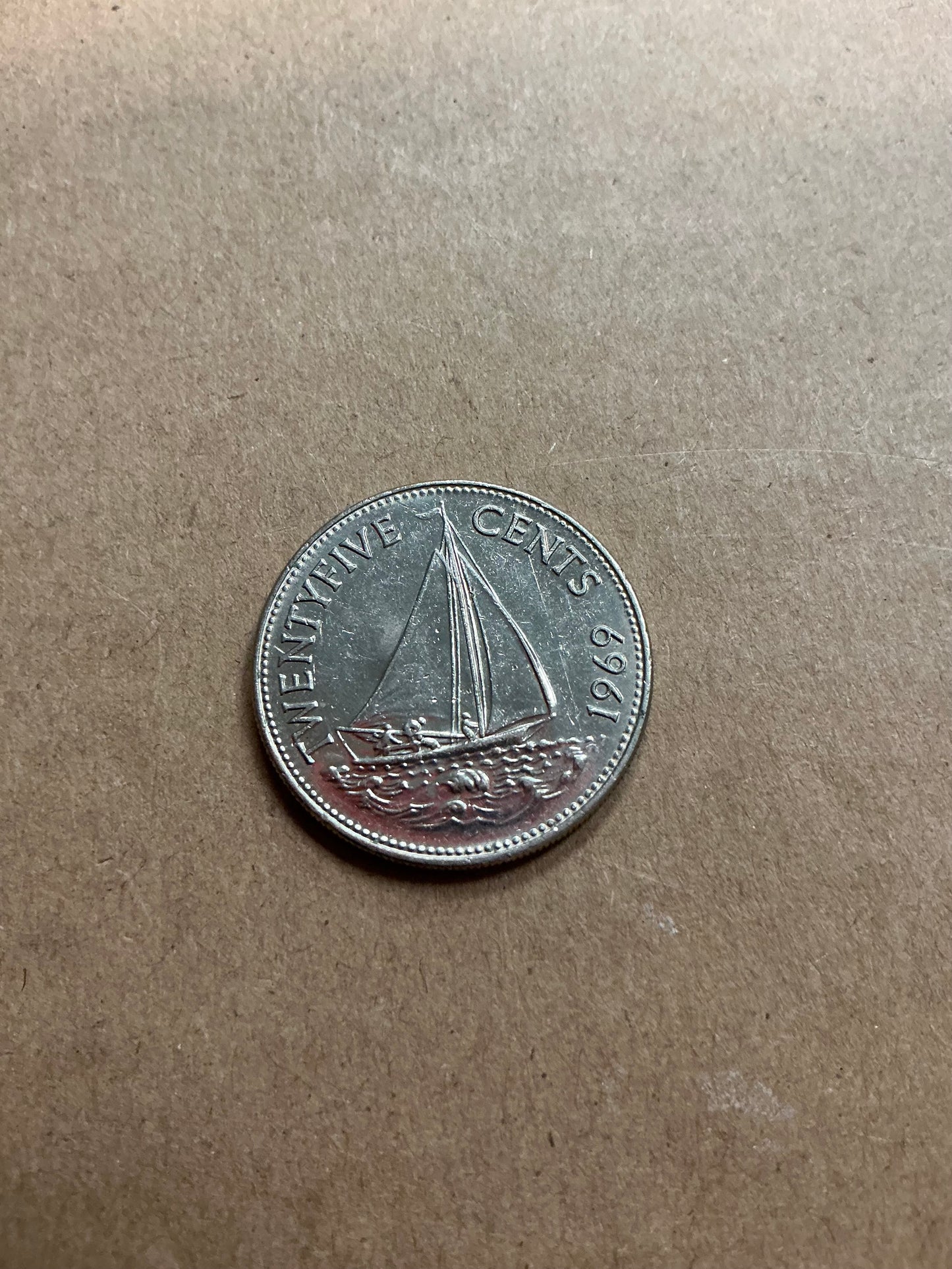 1969 BARBADOS $.25 BOAT SAILING SHIP QUEEN ELIZABETH II COIN