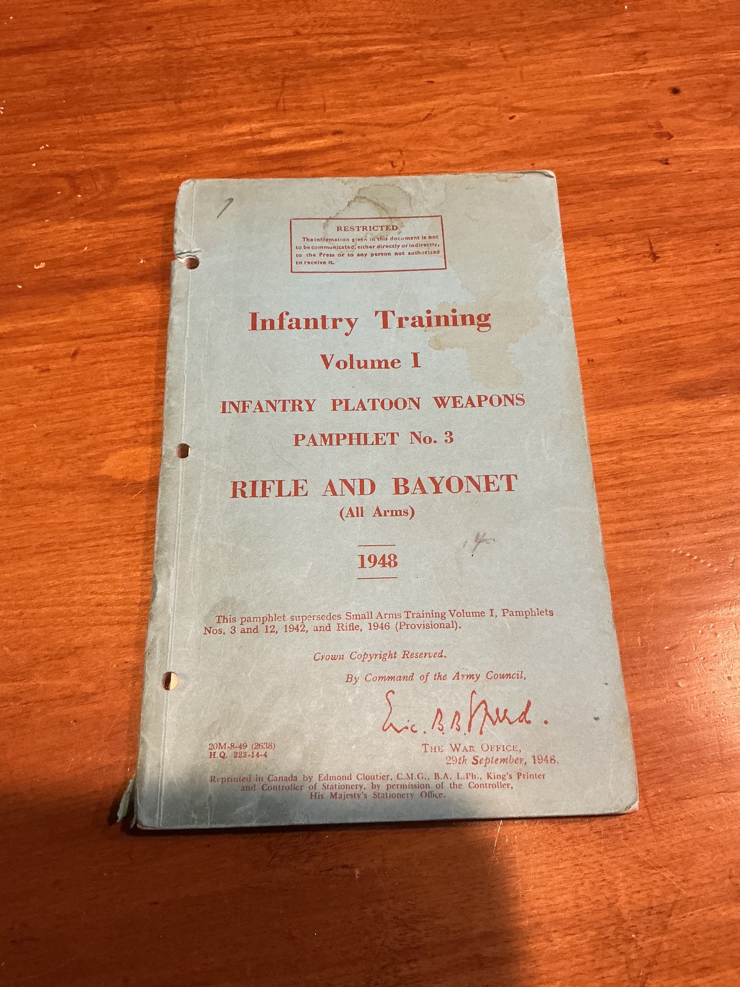 1948 Infantry Training Volume 1 Infantry Platoon Weapons Pamplet No.3 Rifle and Bayonet (all arms)