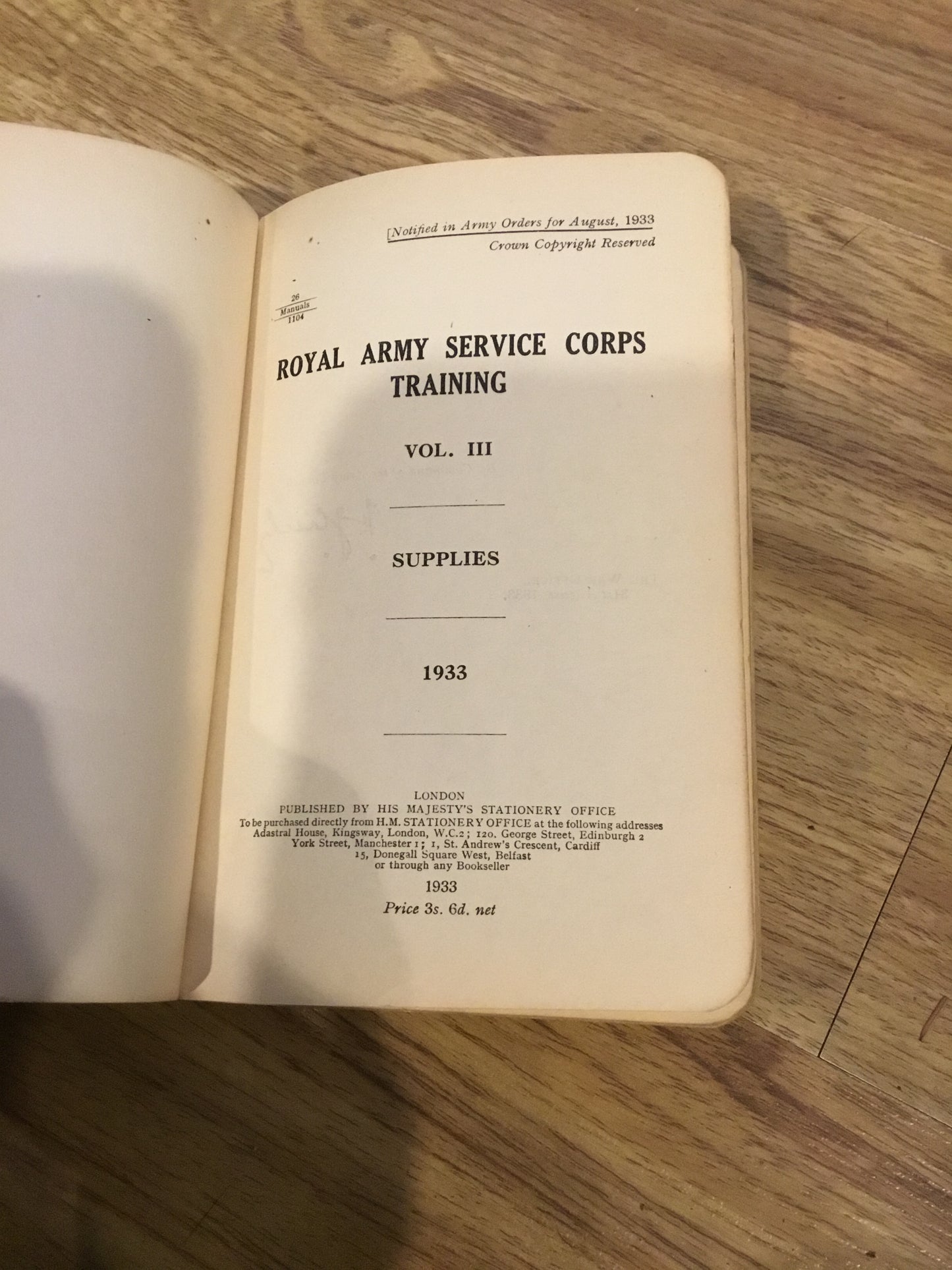 R.A.S.C. Training 1933 , Hard Cover