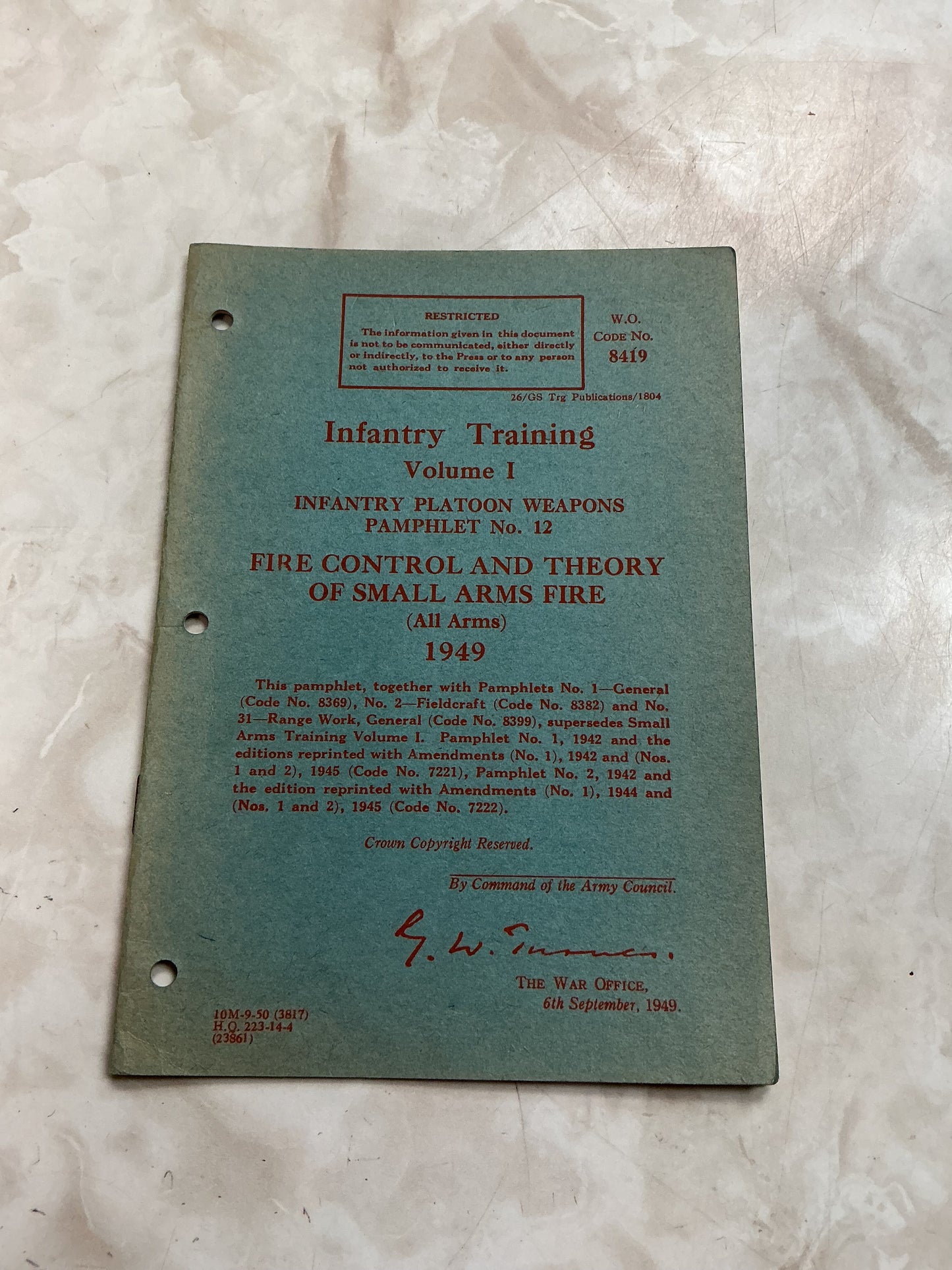 1949 infantry training, volume one fire control, and theory of small arms fire
