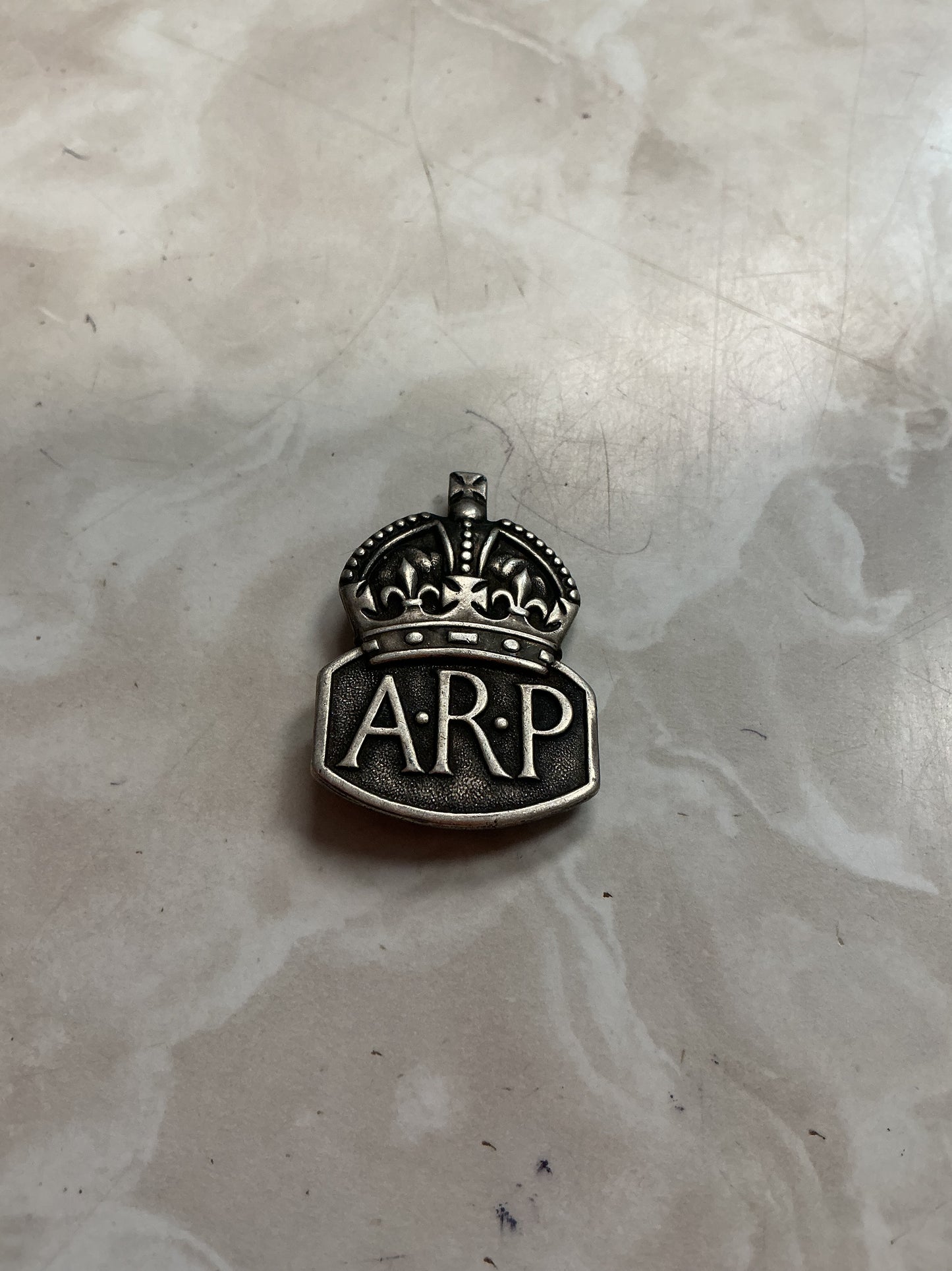 Silver War Time  Air Raid Precautions Button Pin.