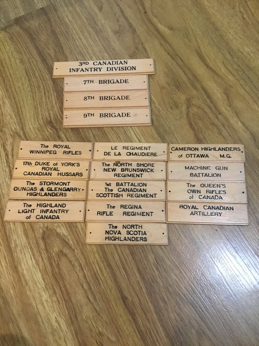 3RD Canadian Infantry  Division Regt. Wooden Display Tags