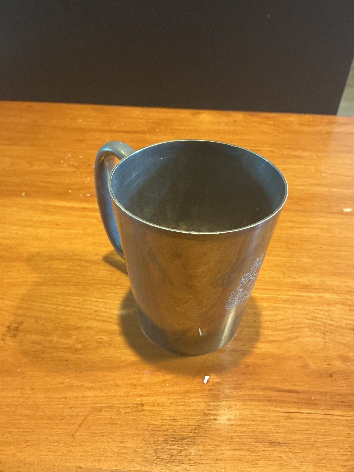 Antique Half Pint Cup with Military Crest Etched