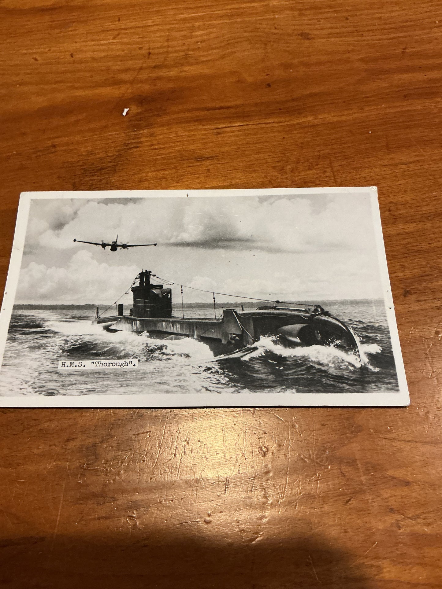 HMS Thorough (P324) was a third-group T-class submarine launched in 1943. Photo Postcard