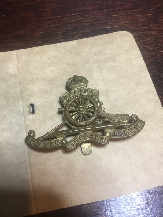 Large Artillery Hat Badge , Slide on the back