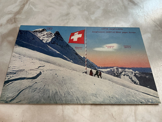 Switzerland Jungfraujoch Peak Mountain Flag Post Card .