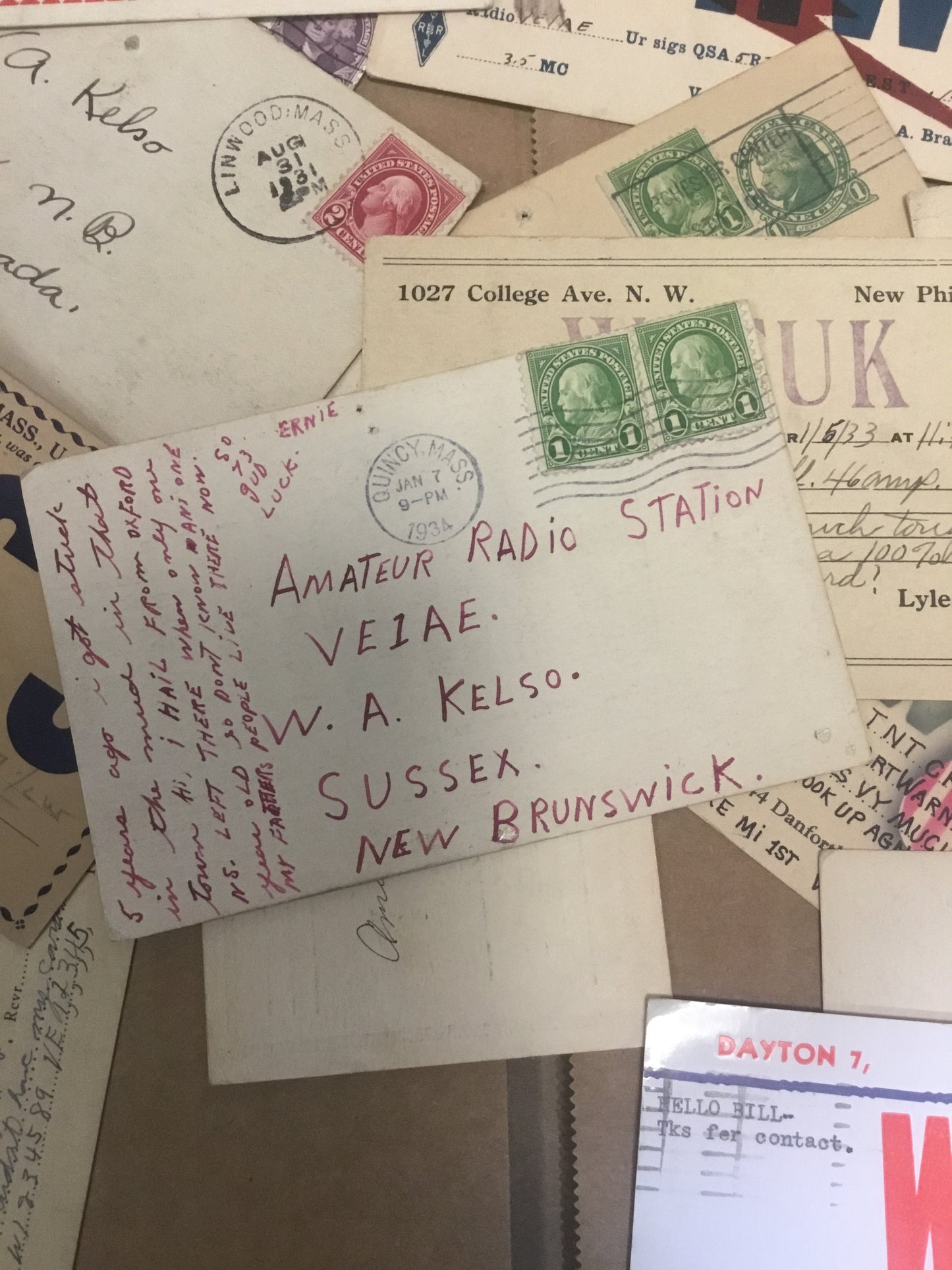 Lot of 50 1930s-40s Amateur Radio Carding Cards with Stamp