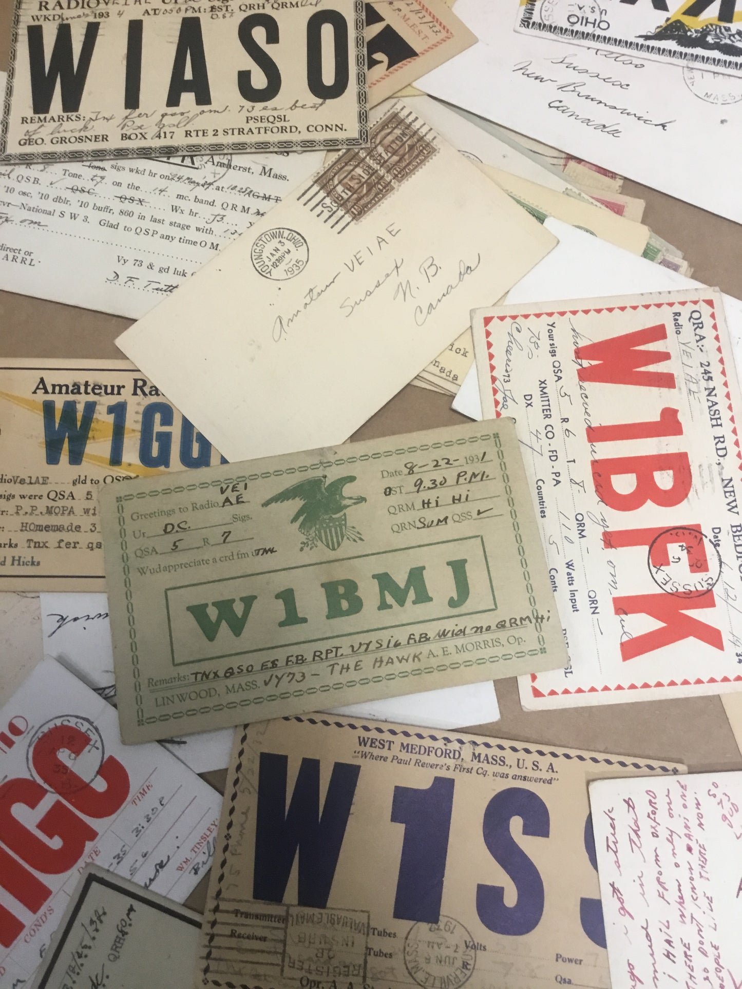 Lot of 50 1930s-40s Amateur Radio Carding Cards with Stamp