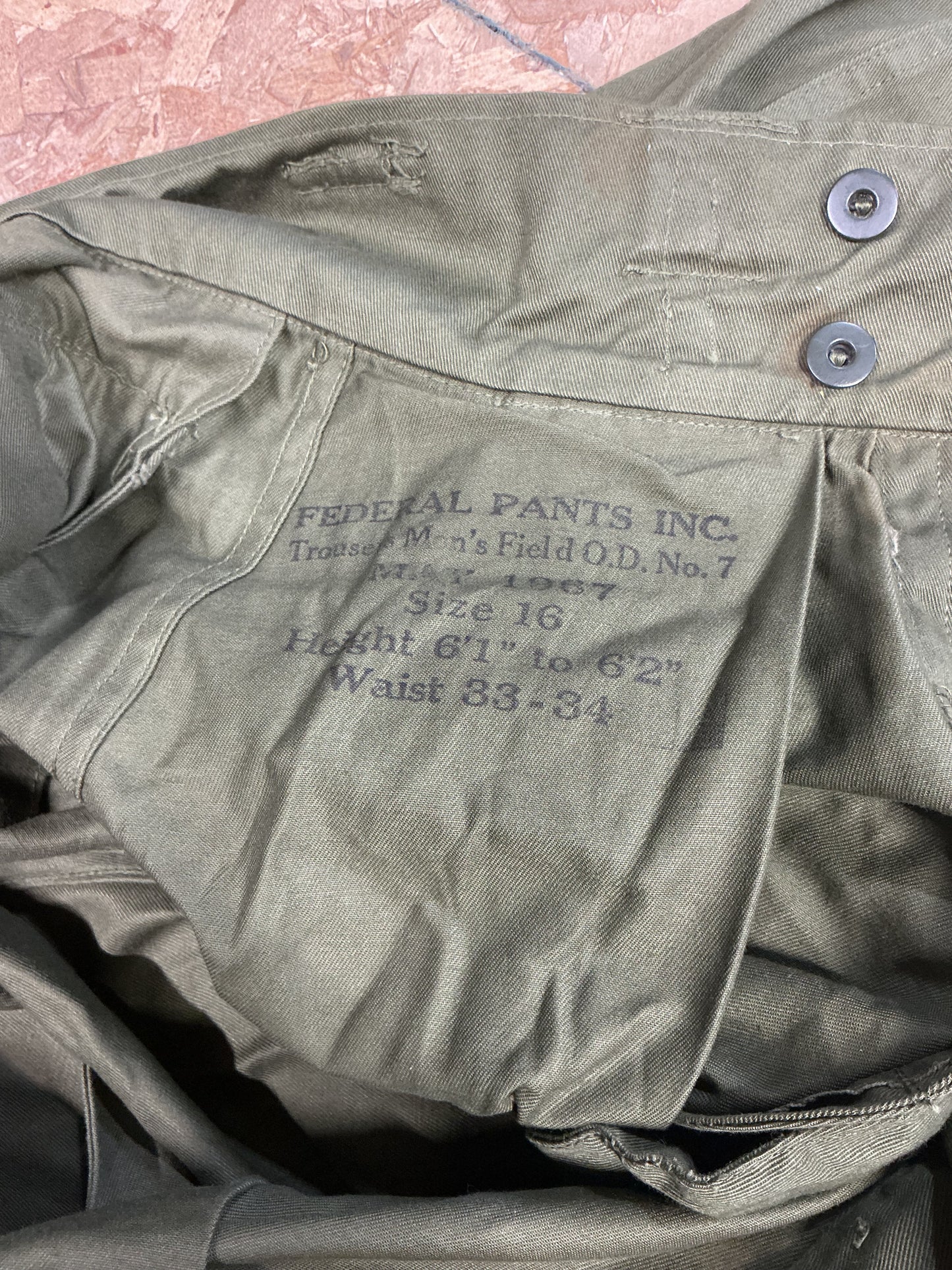 1967 Dated Military Field Pants Waist 33-34