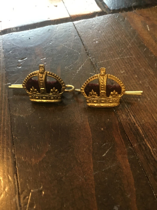 Pair of Kings Crowns Medal Officers Insignia , felt backing .