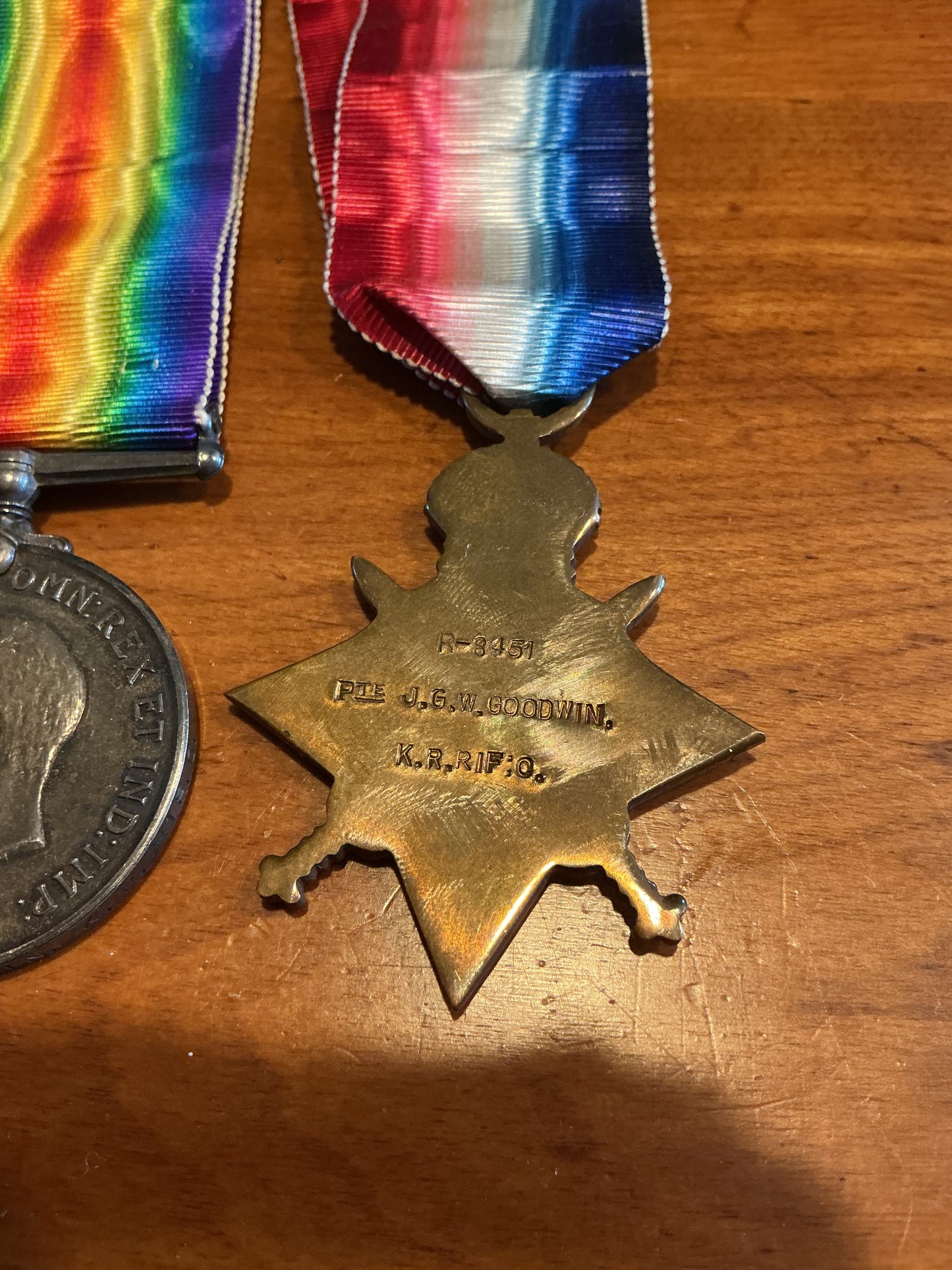 Pair Of WWI British Medals Awarded To Private John George Goodwin, King's Royal Rifle Corps
