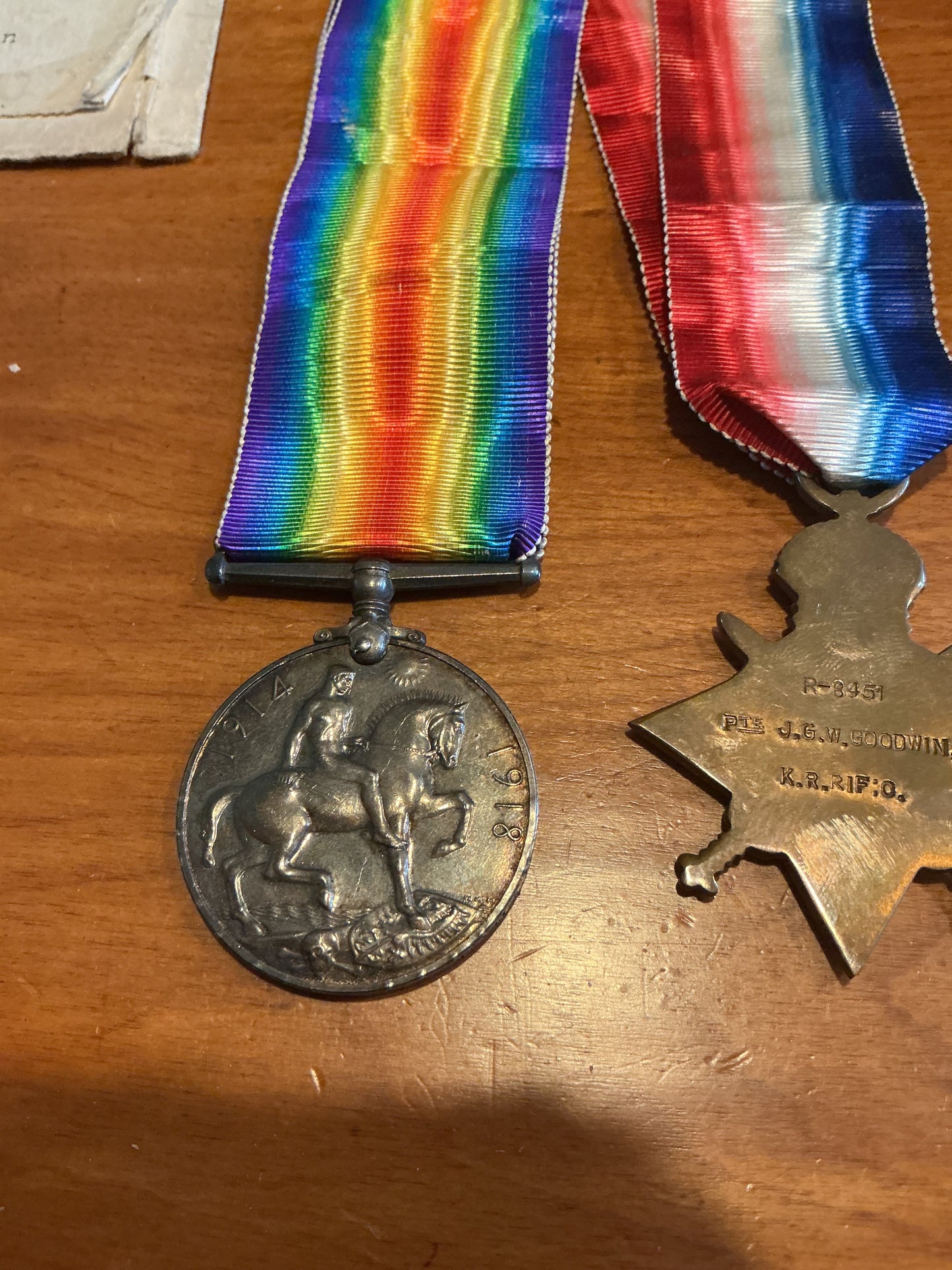 Pair Of WWI British Medals Awarded To Private John George Goodwin, King's Royal Rifle Corps