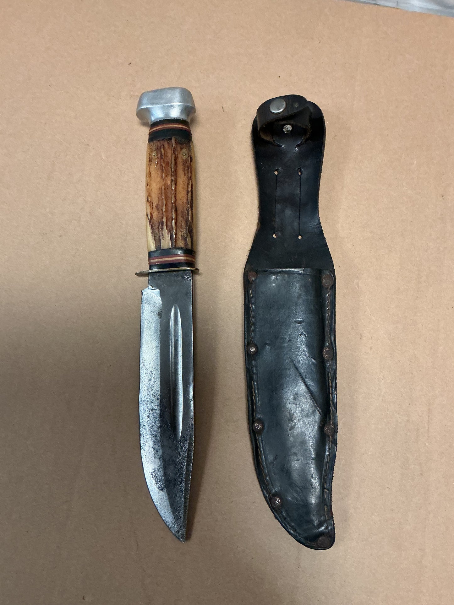 Large German made hunting Knife with leather Sheath