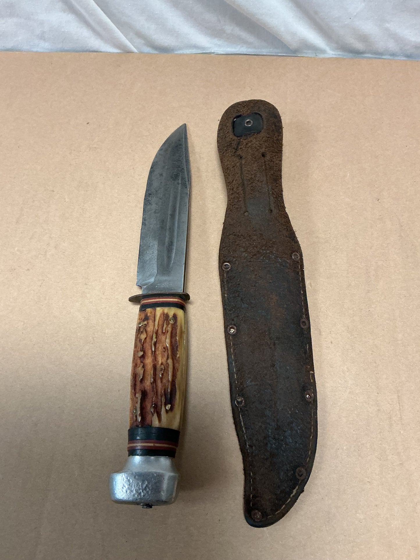 Large German made hunting Knife with leather Sheath