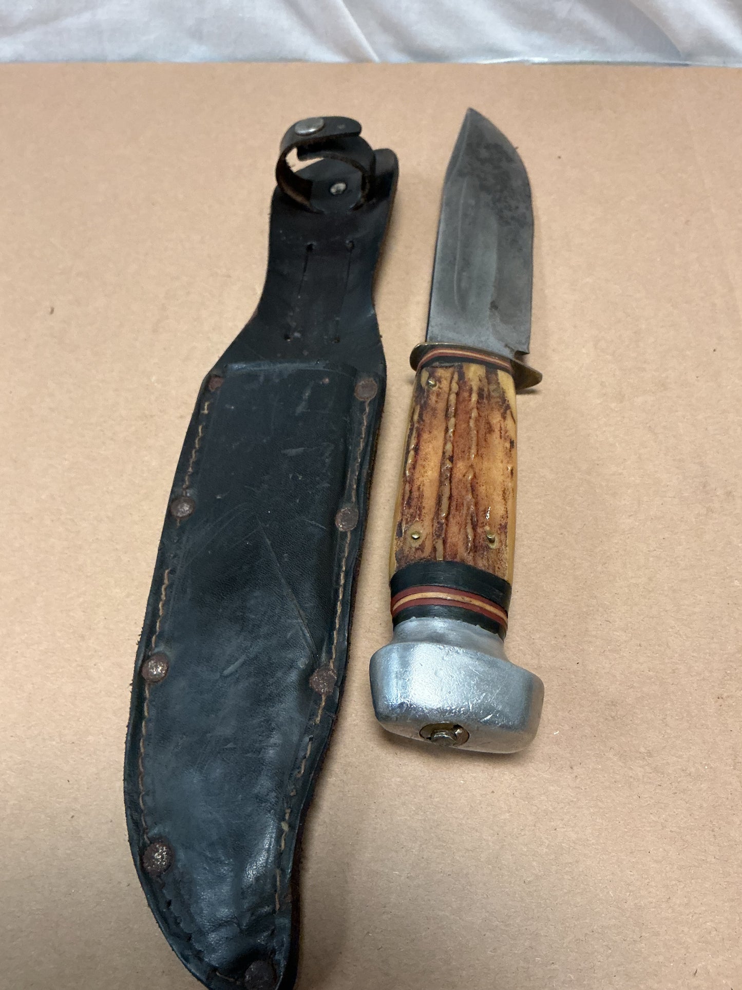 Large German made hunting Knife with leather Sheath