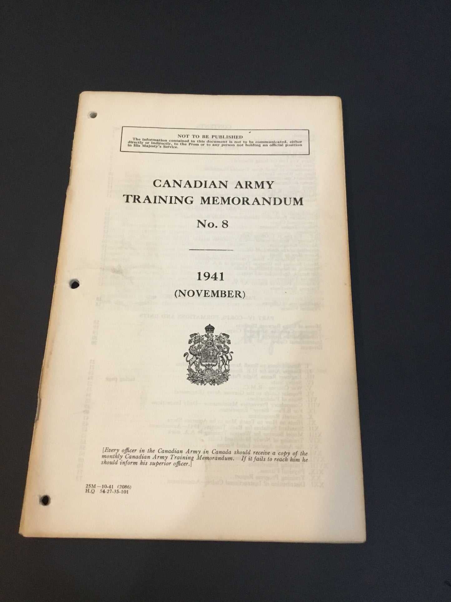 Canadian  Army Training Memorandum No 8 1941 Booklet