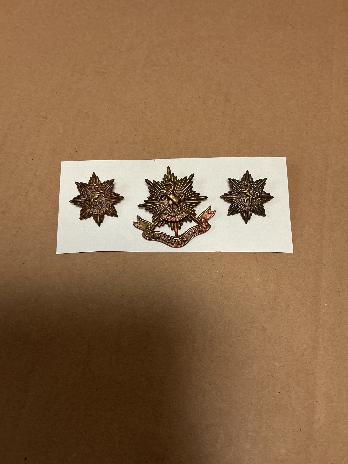Carleton York Regiment Hat Badge and Collar Badges