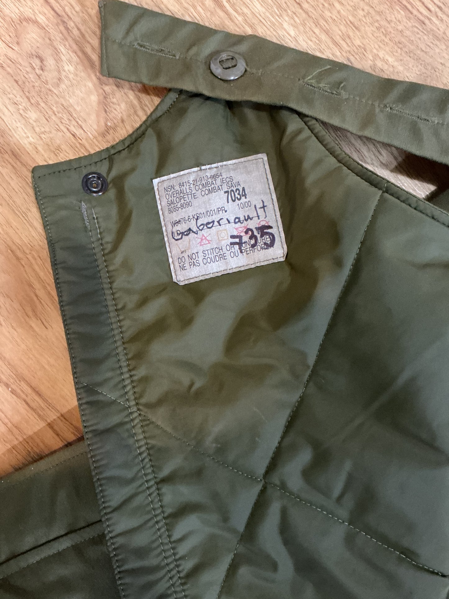 Canadian Army Combat Cold Weather Overalls Size Medium regular