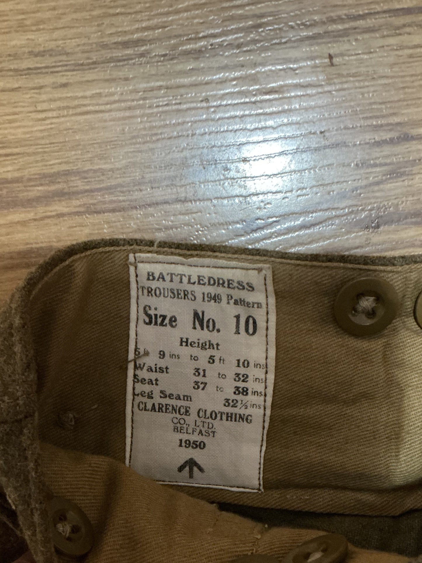 War British Wool Battledress Pants , 1949 pattern size 10 waist measures 30 inches