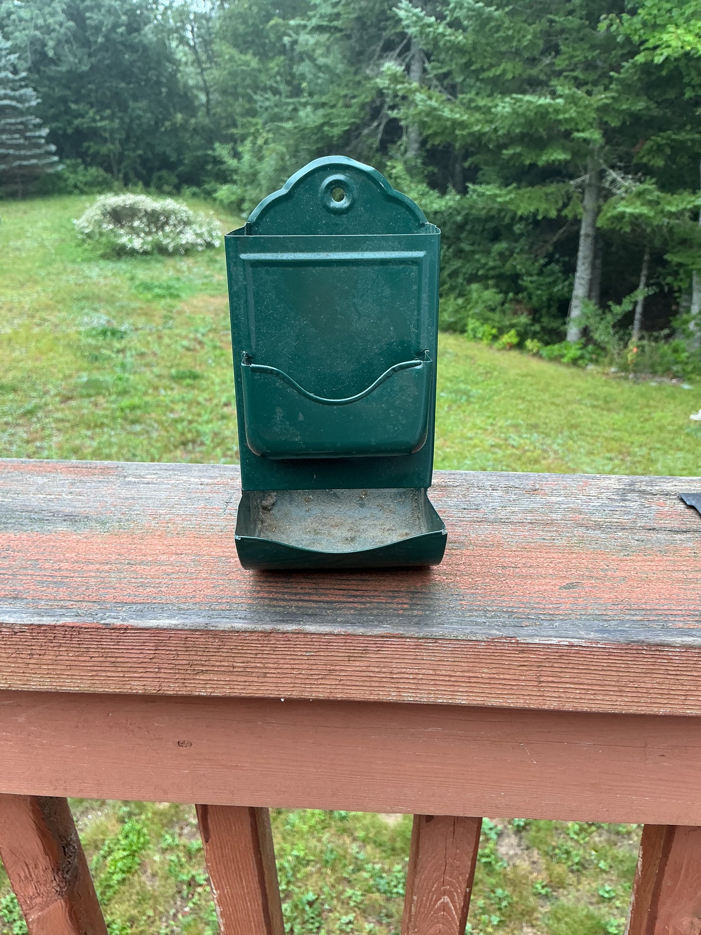 Vintage Tin Match Safe , measures about 5 inches long , ready to hang on the wall