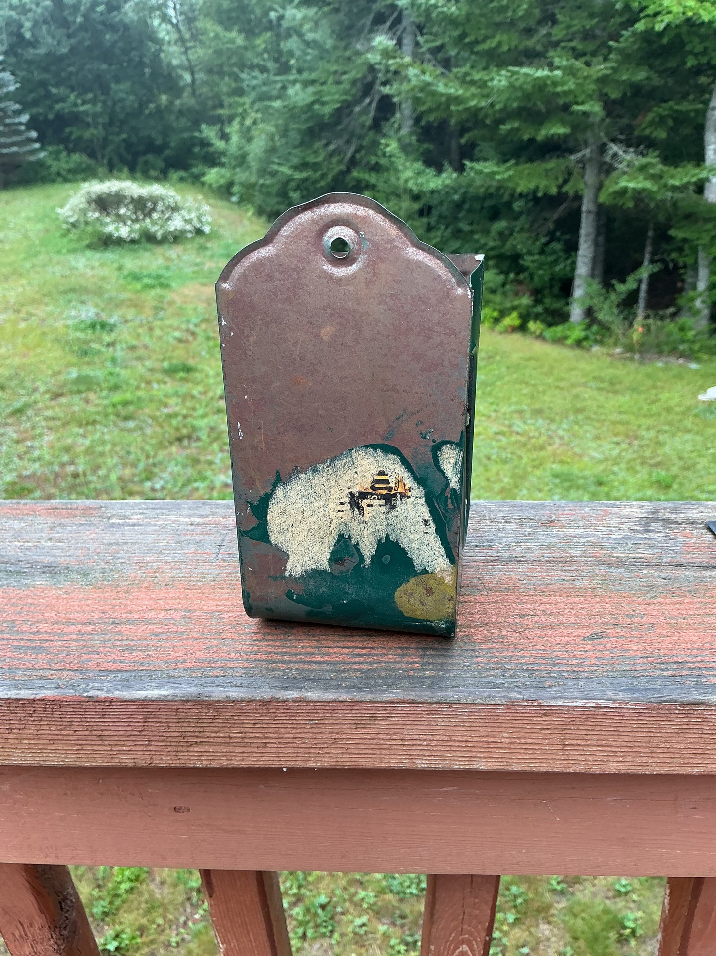 Vintage Tin Match Safe , measures about 5 inches long , ready to hang on the wall