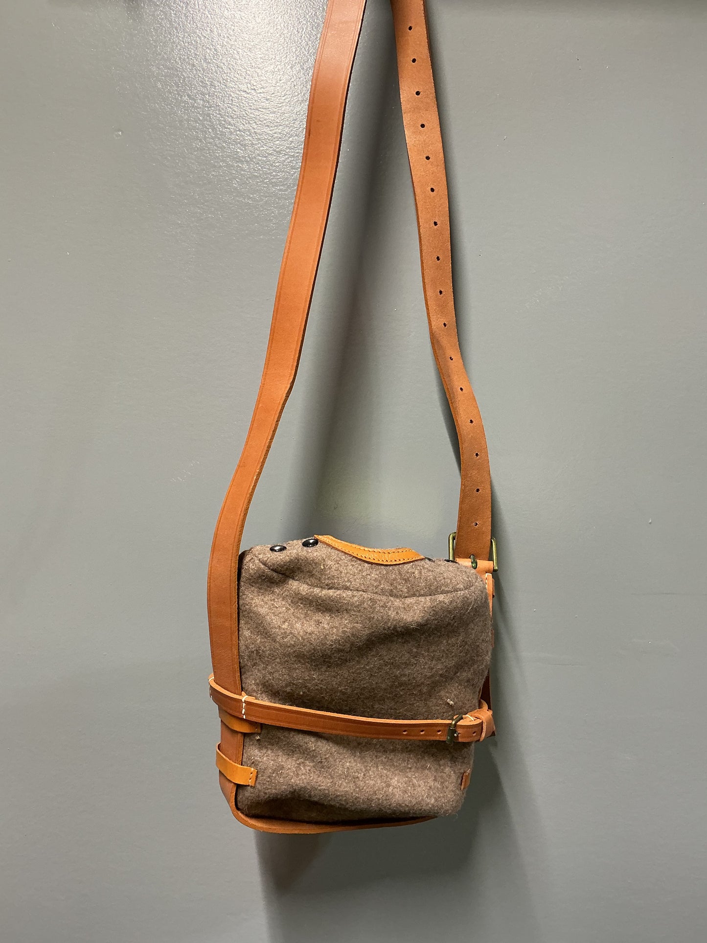 Post War British Felt large Canteen Holder with Leather Shoulder Strap