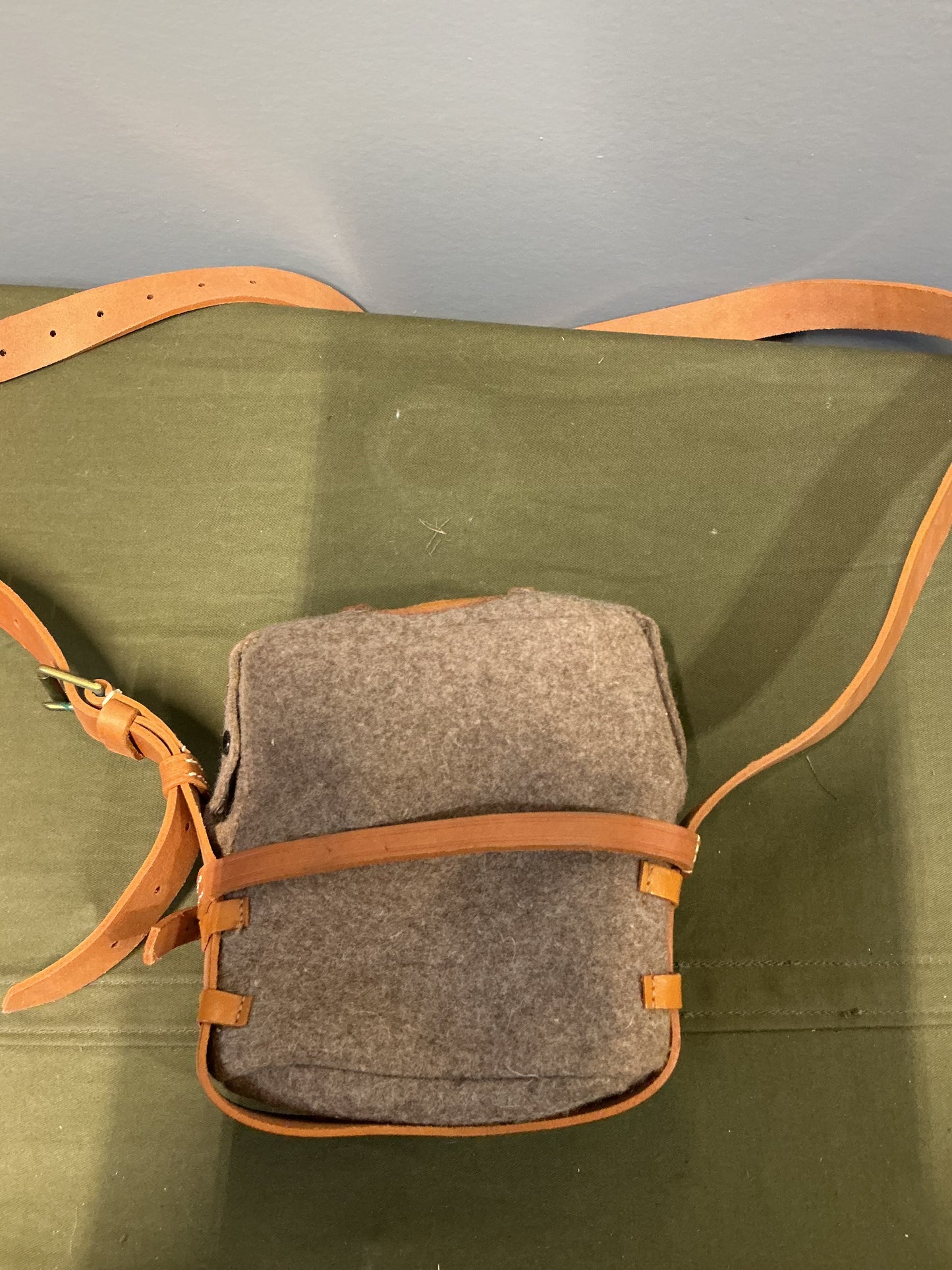 Post War British Felt large Canteen Holder with Leather Shoulder Strap