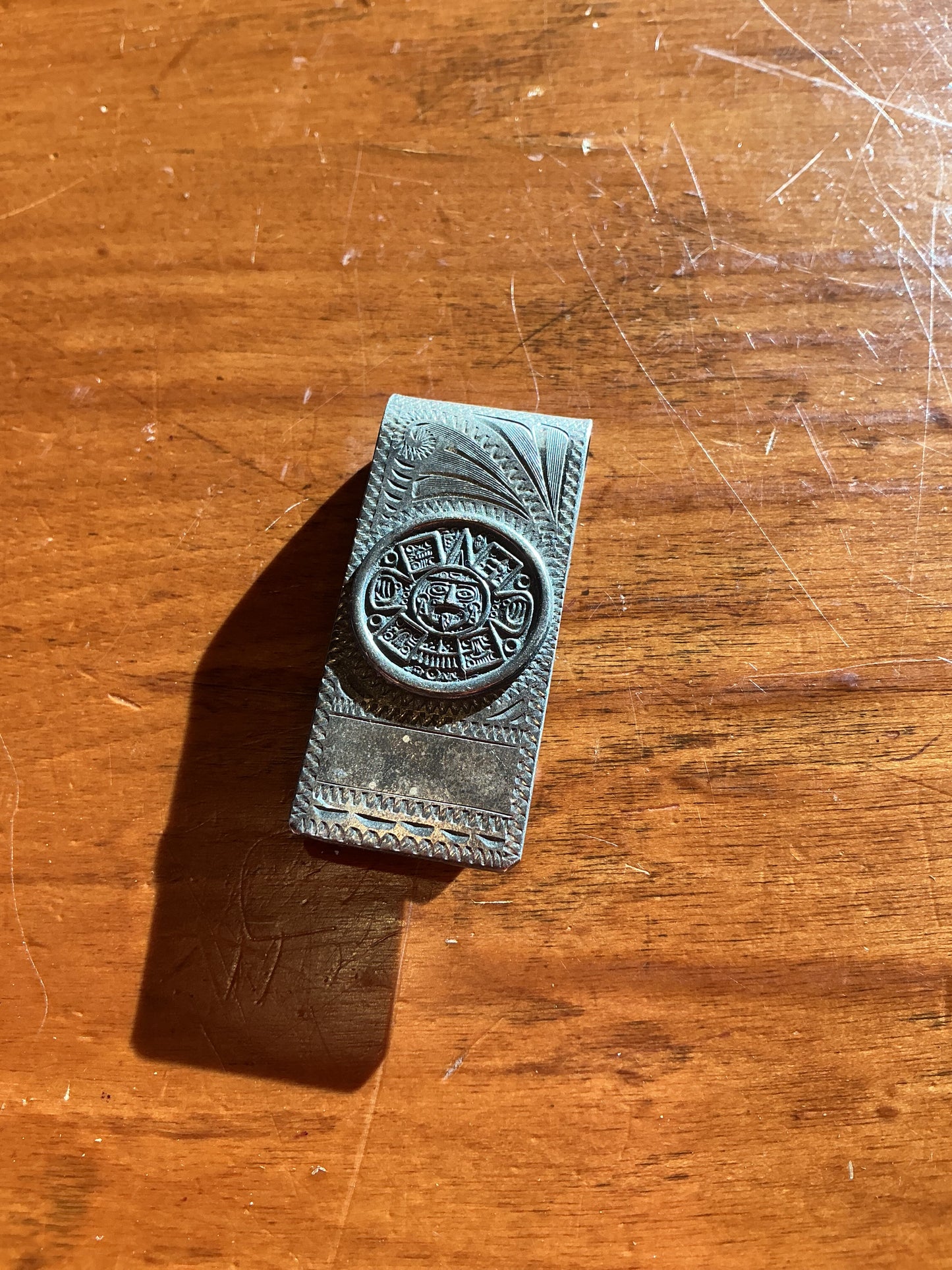 Men's MONEY CLIP Vintage Aztec Design in Sterling Silver 925 - MEXICO .