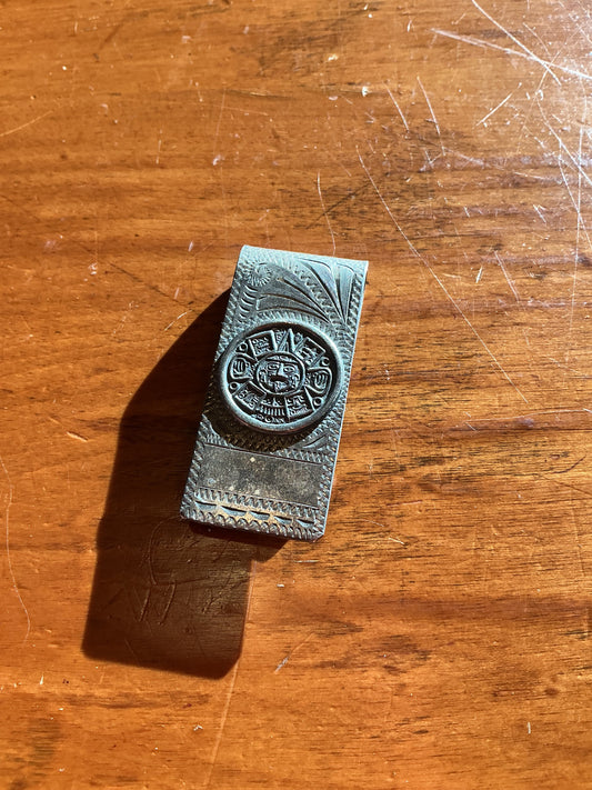 Men's MONEY CLIP Vintage Aztec Design in Sterling Silver 925 - MEXICO .