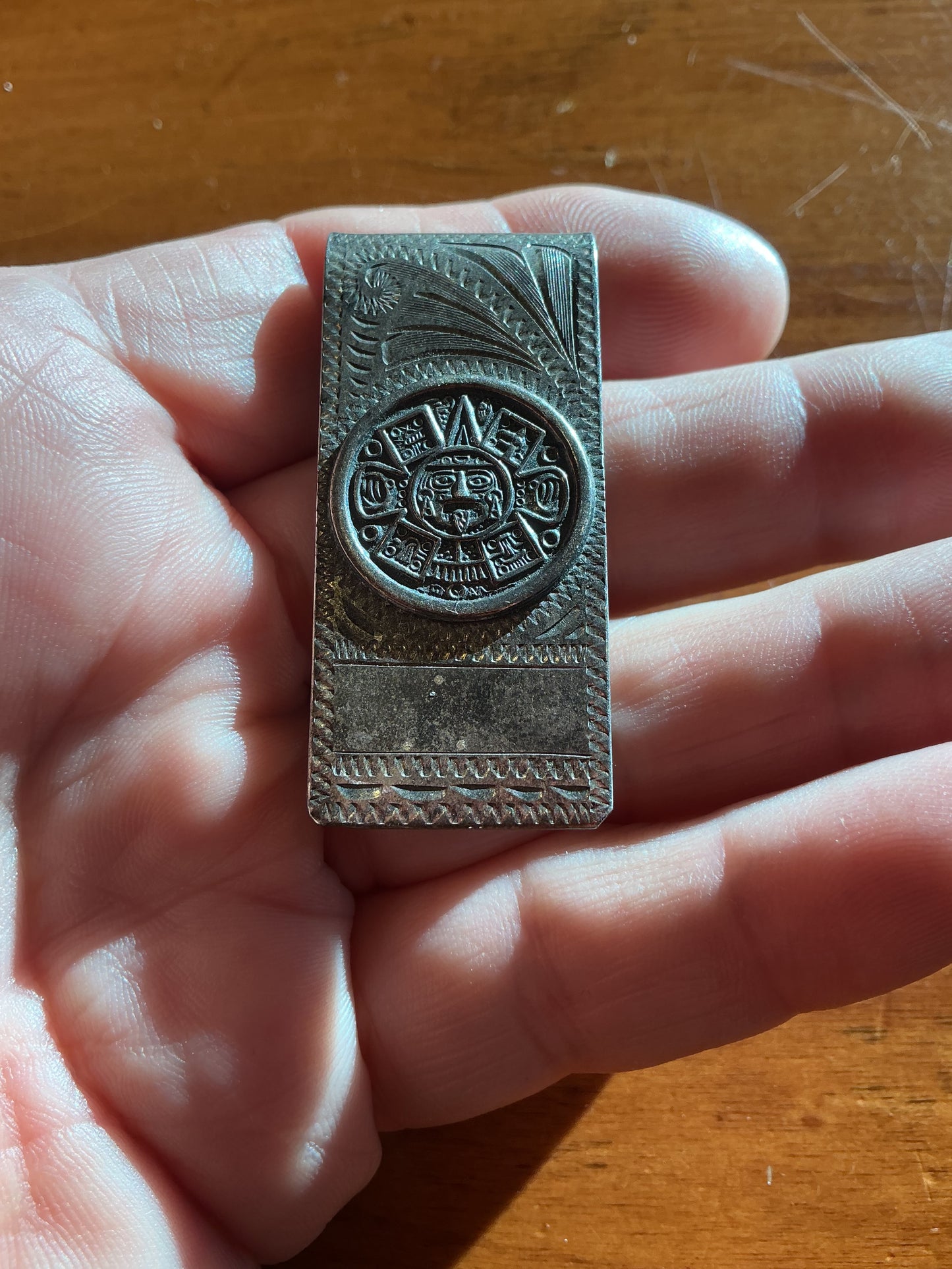 Men's MONEY CLIP Vintage Aztec Design in Sterling Silver 925 - MEXICO .