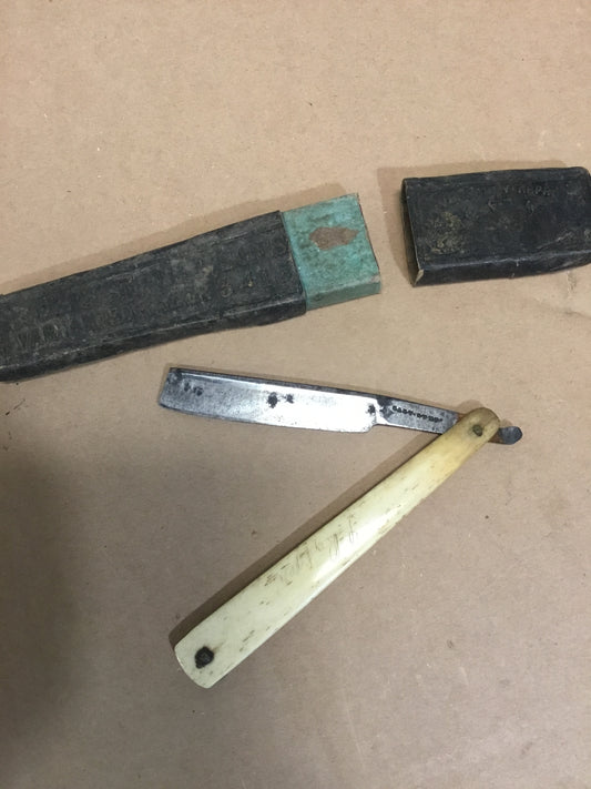 Early Bone Handle Straight Razor with Box