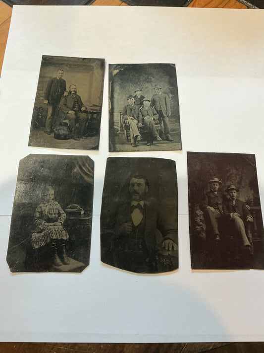 Lot of 5 Victorian  Portraits Tin Plate Photos