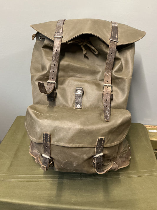 Vintage Swiss Military Rubberized pack with leather straps
