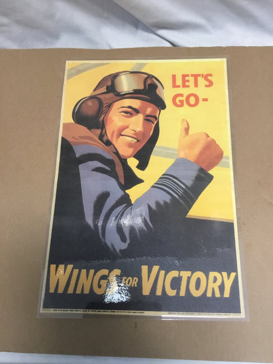 WW11 Reproduction Laminated Poster 15 x 10 1/2 inches (LETS GO- WINGS FOR VICTORY )