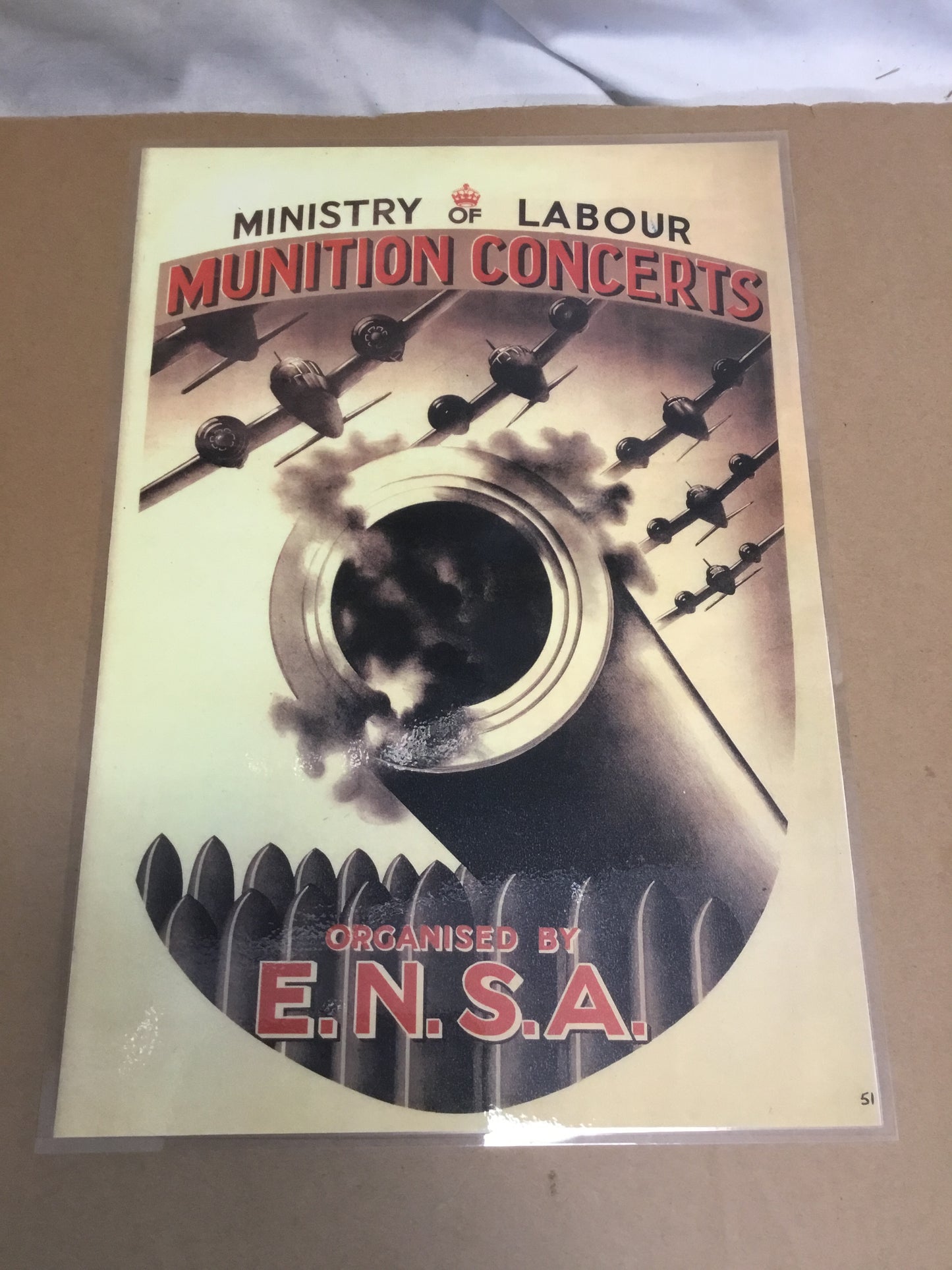 WW11 Reproduction Laminated Poster 15 x 10 1/2 inches (MINISTRY OF LABOUR ,MUNITION CONCERTS , ORGANISED BY E.N.S.A. )