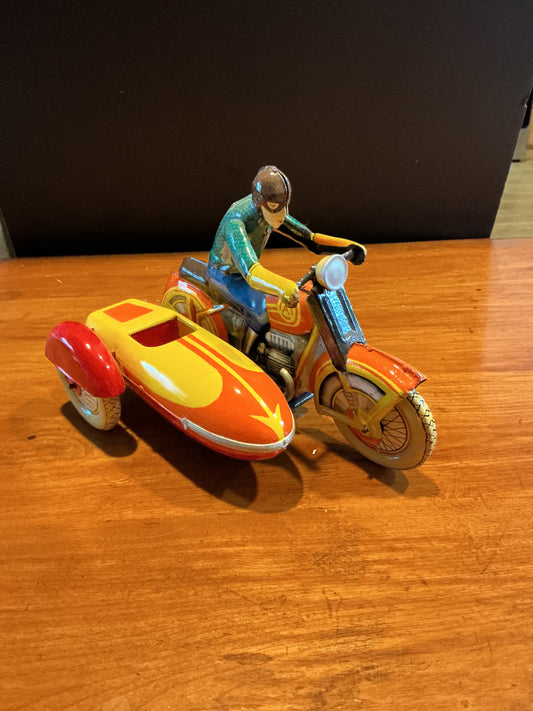 1960's USSR Russian tin-plate windup Motorcycle Sidecar