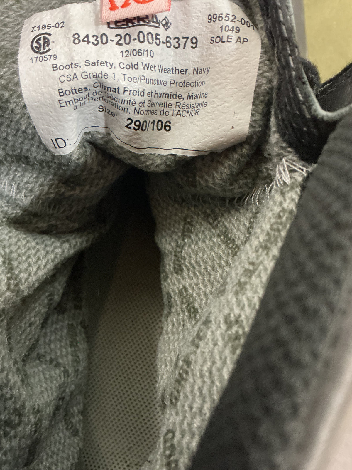 Canadian Navy Cold Wet Weather Safety Boots Size 12 or 190/106