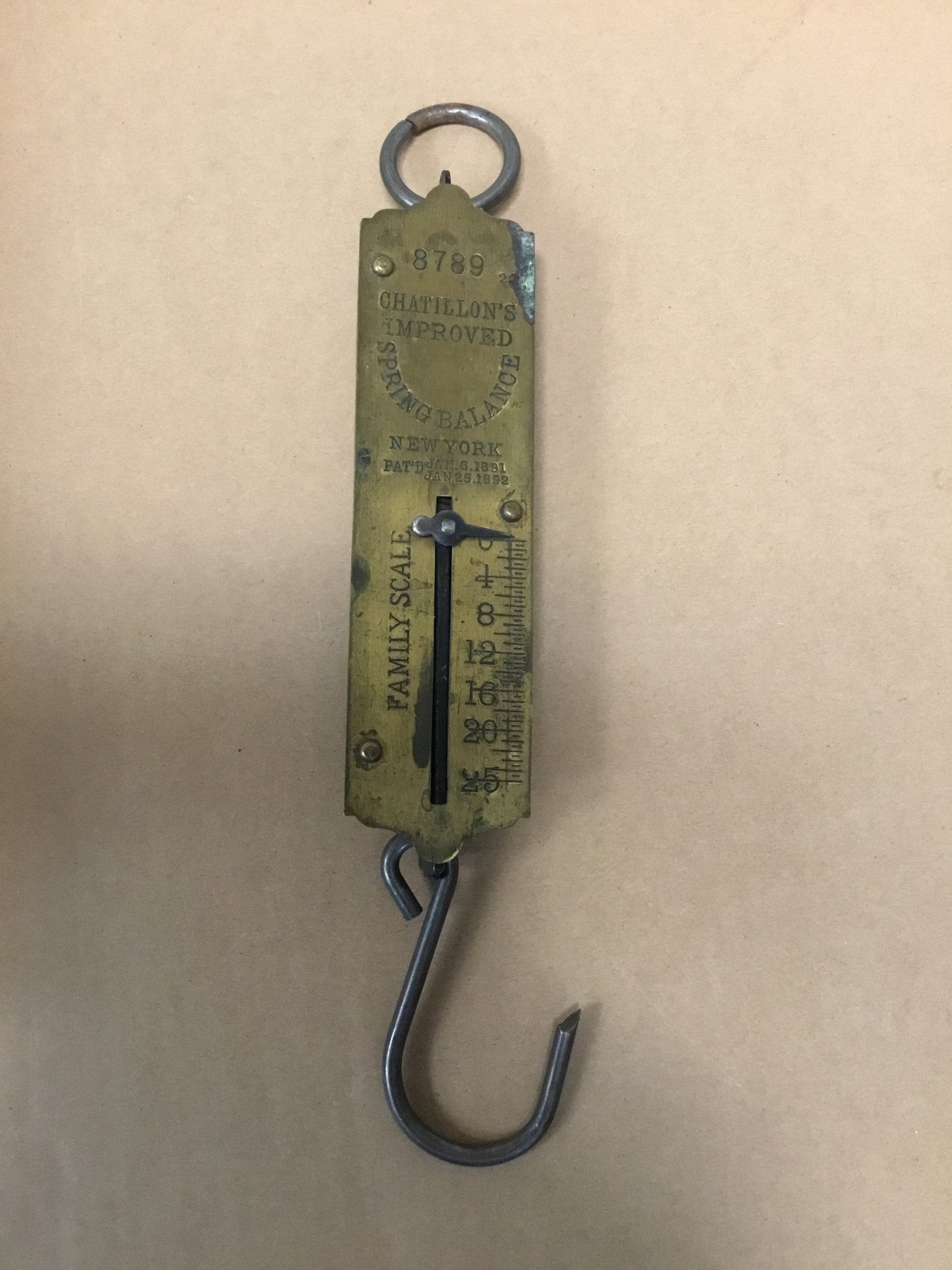Early  Hanging Brass Spring Scales , 25 Pounds