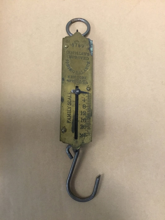 Early  Hanging Brass Spring Scales , 25 Pounds