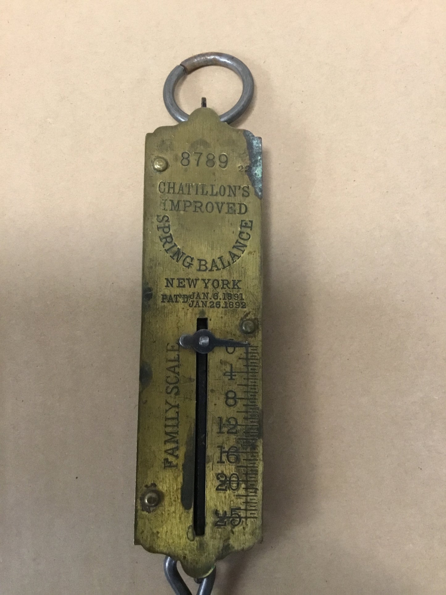 Early  Hanging Brass Spring Scales , 25 Pounds