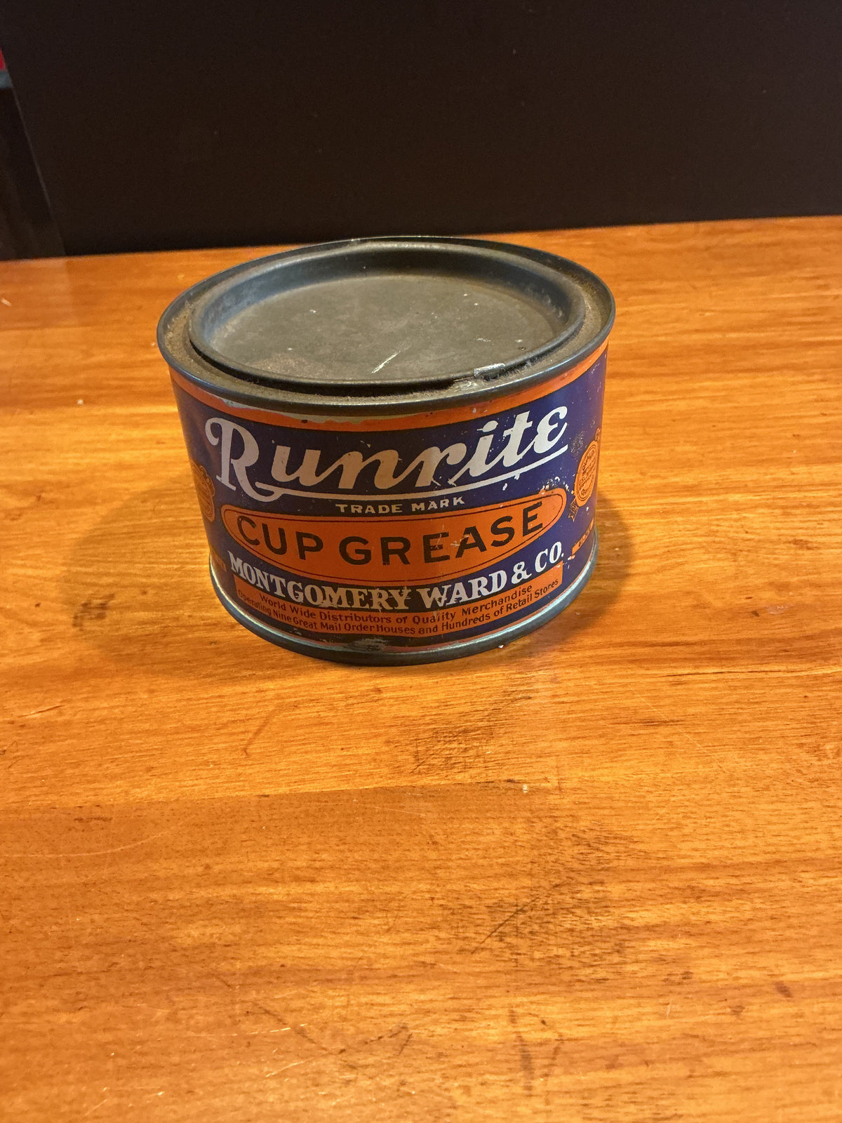 1930’S-40 RUNRITE  CUP GREASE CAN EARLY MONTGOMERY WARDS