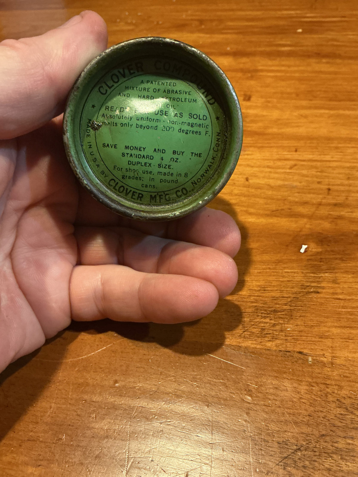 Vintage Clover Brand valve grinding compound 2 oz tin