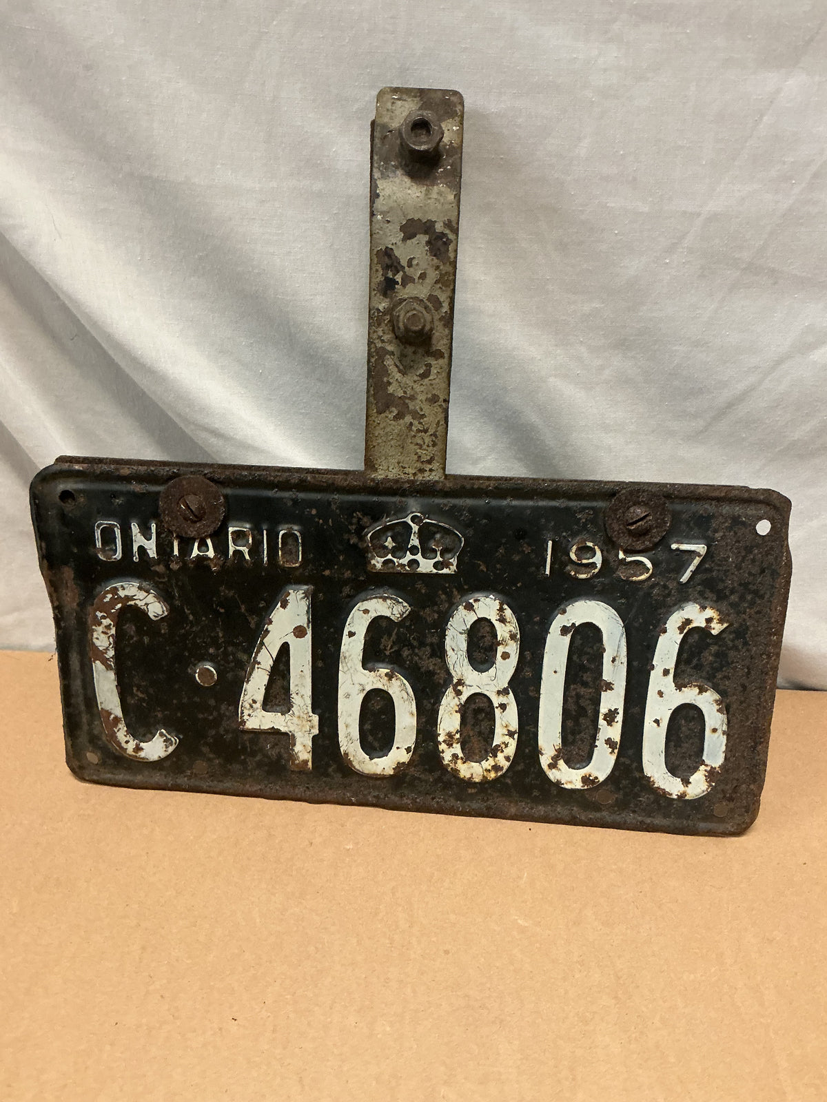 1957 Ontario commercial Licence Plate with Mounting Bracket
