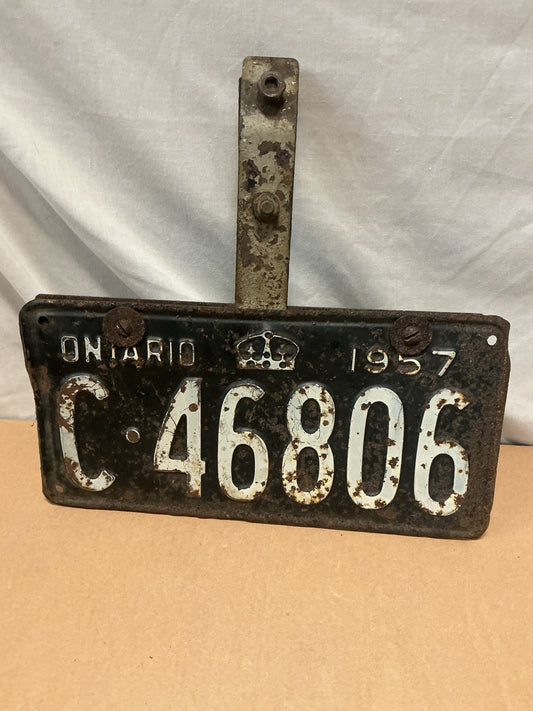 1957 Ontario commercial Licence Plate with Mounting Bracket