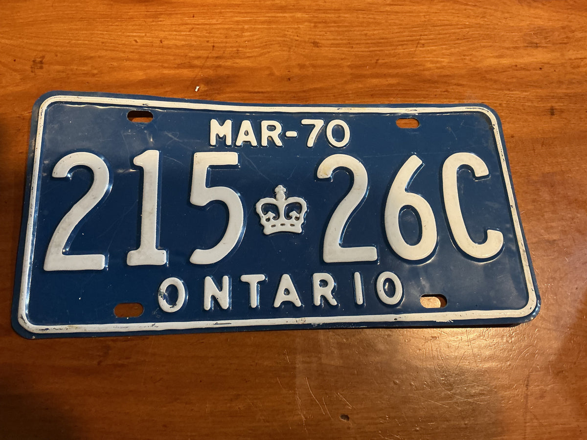 Mar 1970 Ontario License Plate 215👑26C
