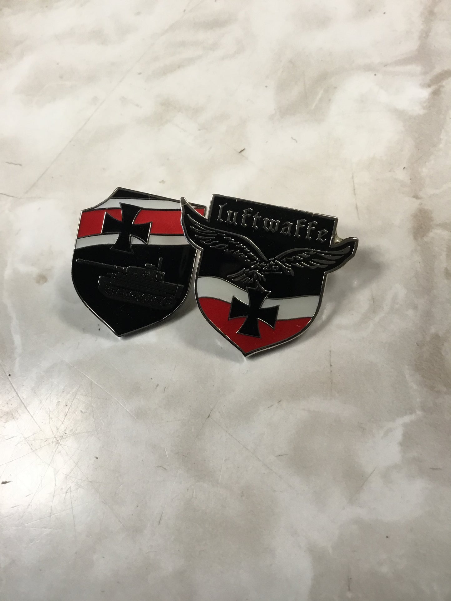 2 Modern German Label Pins