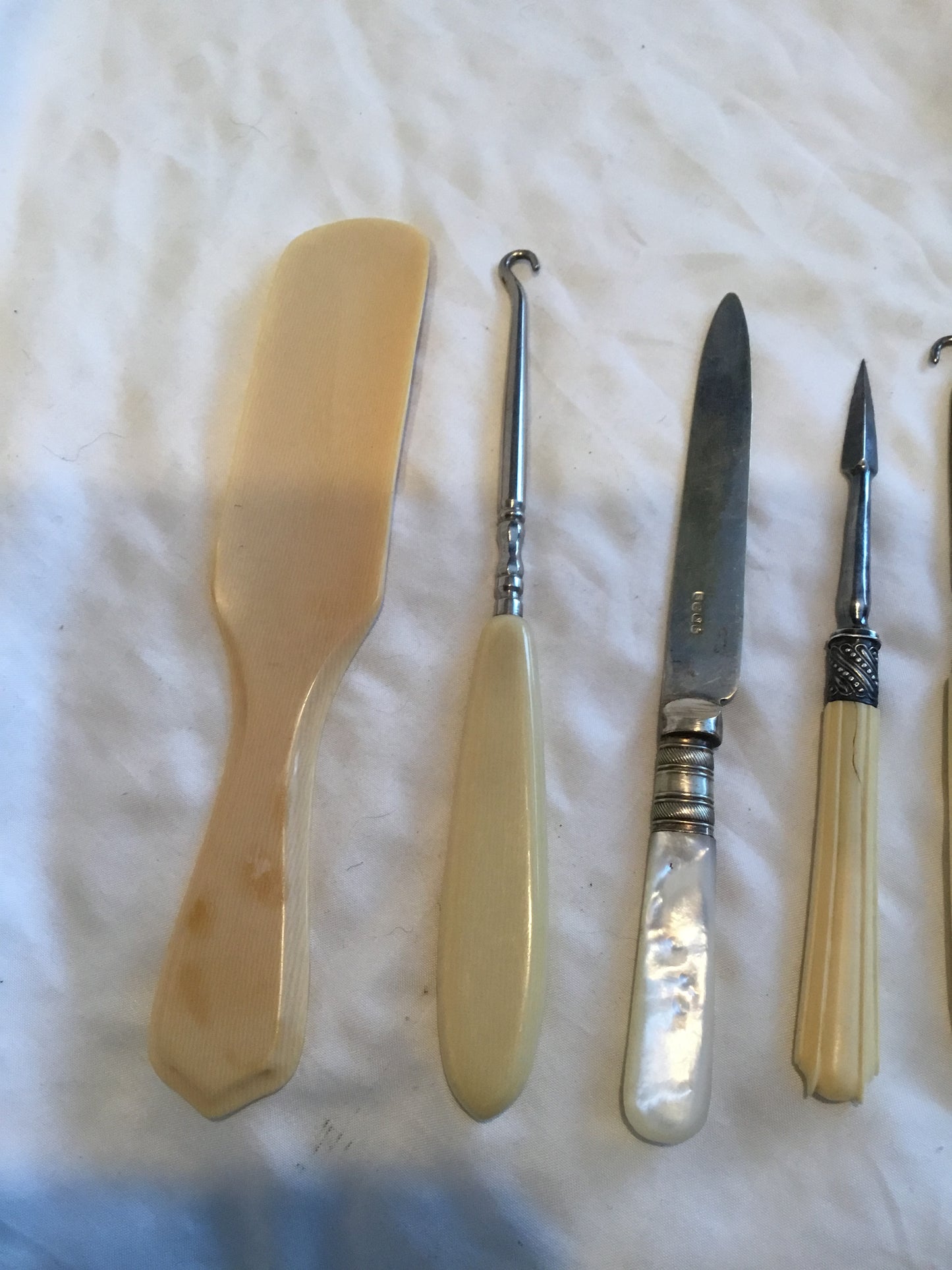 Lot of Small French Ivory Handled  Sewing Tools