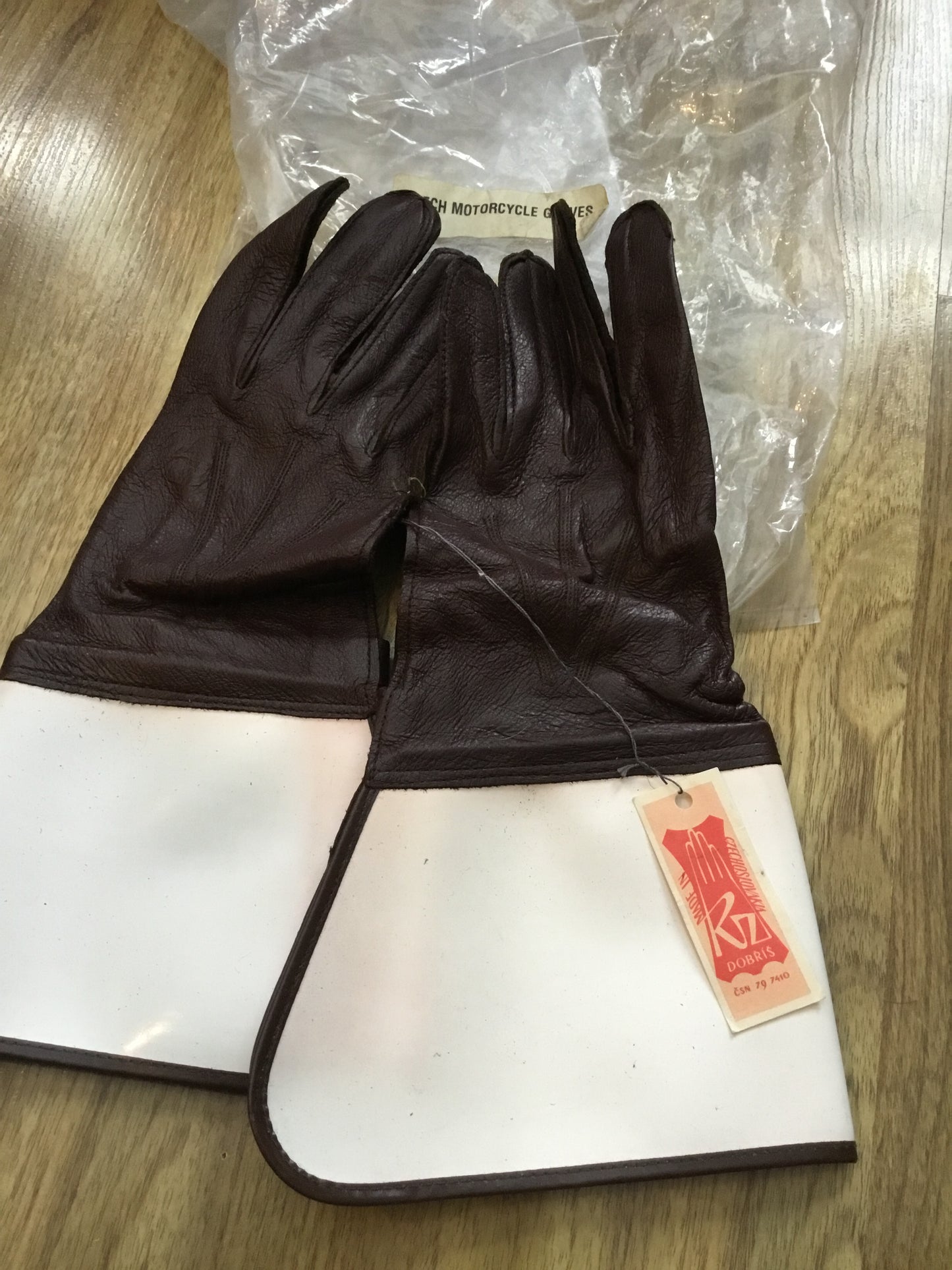 Vintage Czechoslovakian Leather Motorcycle Gloves